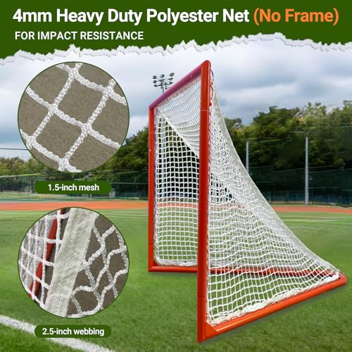 Lacrosse Goal Replacement Net 4mm Heavy Duty 6x6x7ft with Lacing Rope