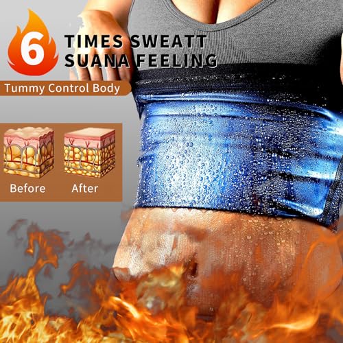 Waist Trainer Sweat Belt for Women - Blue, Large/XL