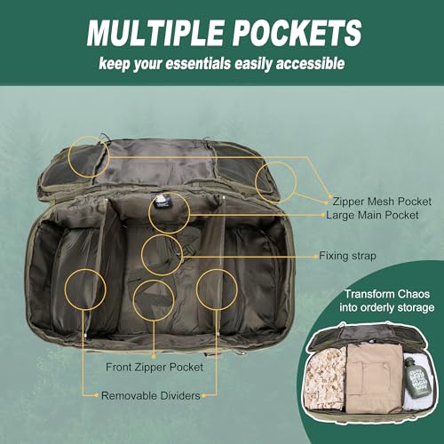 PAIWPHLI 80L Green 3-in-1 Tactical Gym Duffel Backpack Travel Sports Bag