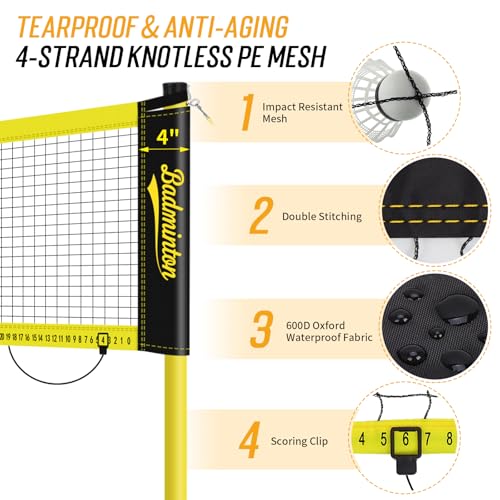 20ft Portable Outdoor Badminton Net Set with Heavy Duty Poles - Yellow & Black