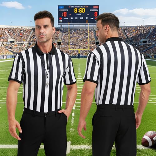 Men's Referee Costume Kit - Striped Shirt, Whistle & Flag - Large