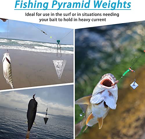 Agool 4 Pack Saltwater Pyramid Fishing Sinkers - 1oz to 8oz, Mixed Weights for Surf & Pier Fishing