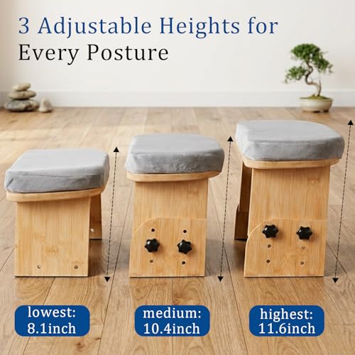 Adjustable Bamboo Meditation Bench with Cushion & Carry Bag