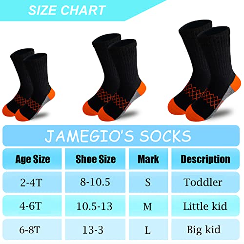 JAMEGIO Toddler Boys' Crew Socks 12 Pairs Black 4-6 Years Cotton Athletic Socks