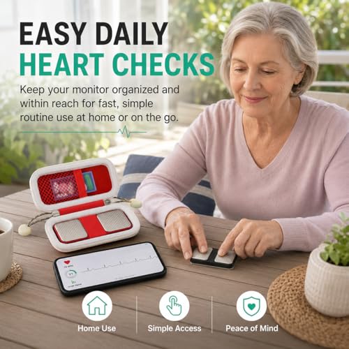 EKG Monitor Case for KardiaMobile 1-Lead, 6L, 6L Max - Red + Pill Box