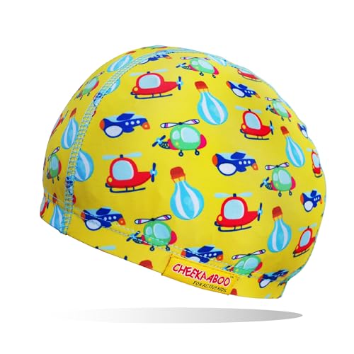 Kids Swim Cap - Soft Stretch Spandex Quick-Dry Fabric - Yellow Transportation
