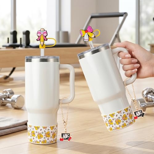 Silicone Cup Accessories Set with Straw Covers & Charm - Back to School