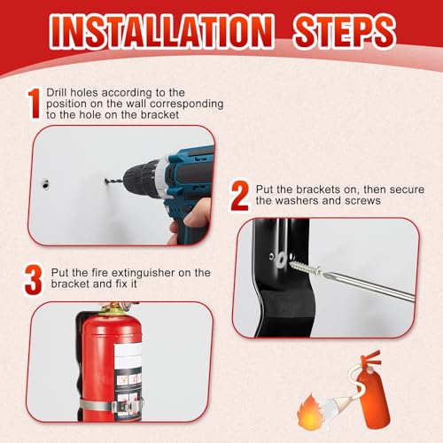 Therwen 2 Pack Fire Extinguisher Bracket 5 lb Wall Mount Stainless Steel Fire Extinguisher Holder for Home Truck Vehicle, Black