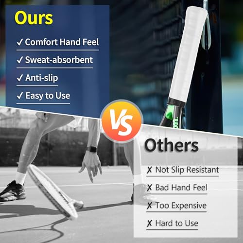 Tennis Racket Overgrip Tape - 6 Pack Precut Anti-Slip Absorbent - White