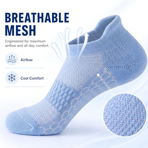 Ankle Running Socks for Women - Athletic Wicking Cushioned - Medium Pink/Purple/Blue