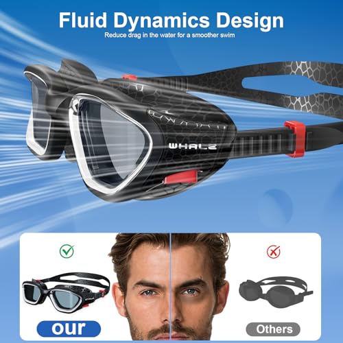 Whale Black Swim Goggles – HD Anti-Fog, UV Protection, Wide-Angle View, Unisex