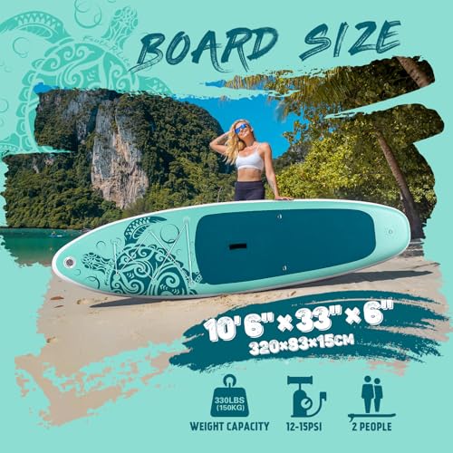 Inflatable Stand Up Paddle Board - Green Turtle 10'6"x33"x6"