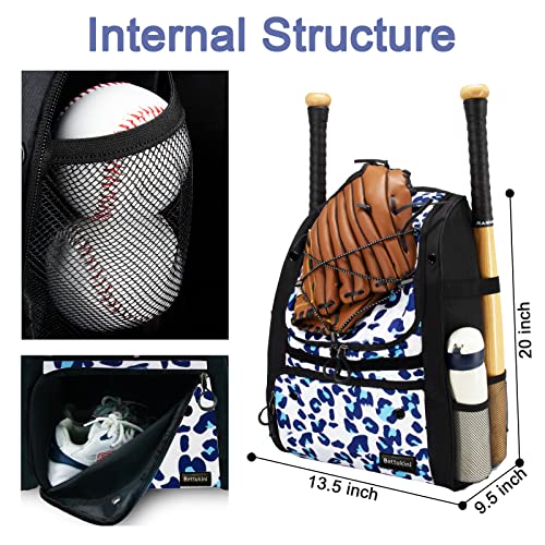 Bettukini Leo-Print Youth Softball Bag Baseball Equipment Backpack with Shoes Compartment