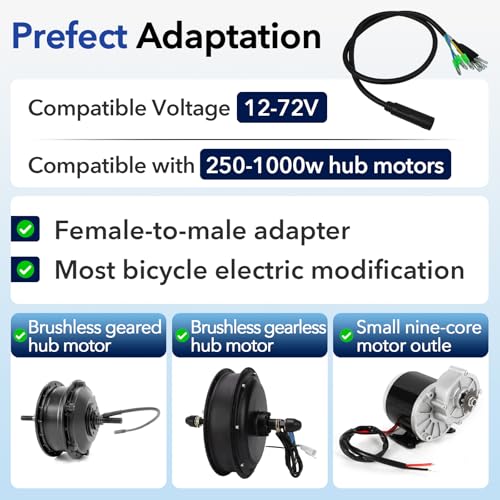 CuraceQ 1PCS Female 9 Pin Waterproof Hub Motor Extension Cable for E-bike 60cm