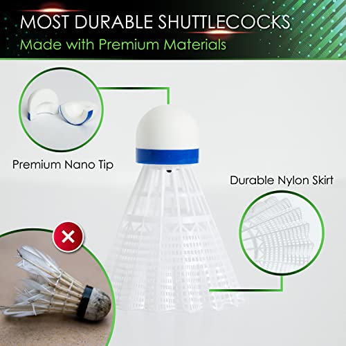 LED Glow-in-the-Dark Nylon Badminton Shuttlecocks - 4 Pack Night Birdies