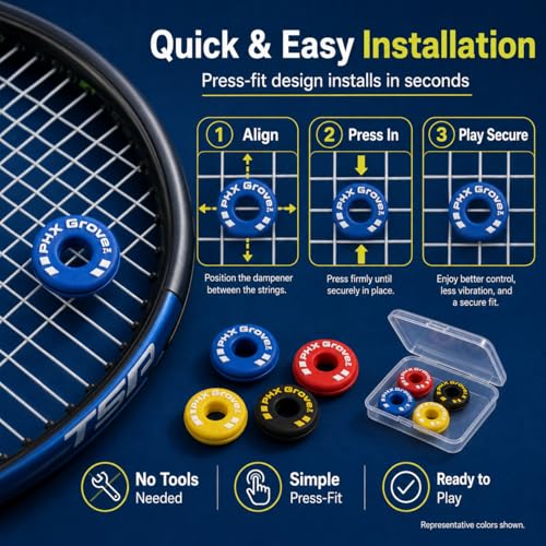 Tire-Shaped Tennis Racket Vibration Dampeners - 6 Pack Black, Blue, Red