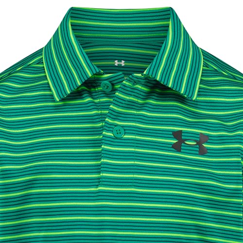 Under Armour Boys' Matchplay Golf Polo Shirt, Geode Green Stripe - Short Sleeve