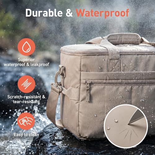 TOURIT Brown Puffer Cooler Bag 48 Cans / 32L Waterproof Beach Picnic