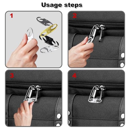 Zipper Clips Anti Theft - Double Opening S Carabiner - Black - Set of 10