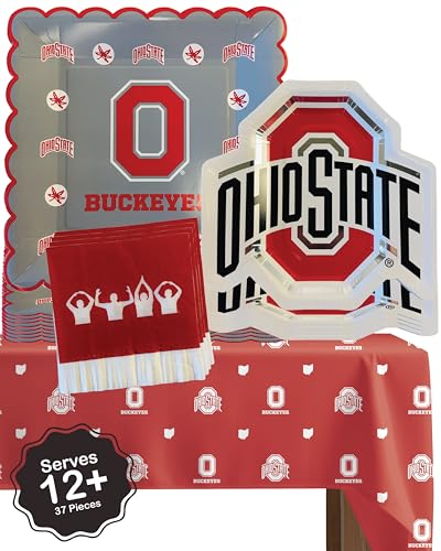Ohio State Buckeyes Party Supplies 37 Pc Plates Napkins Decor – OSU Theme Party Kit