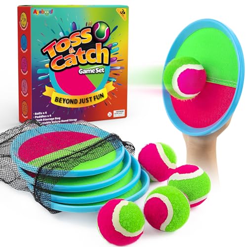 Toss and Catch Ball Set - 4 Paddles & 4 Balls - Blue