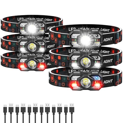 Rechargeable Headlamp Flashlight - 3000 Lumen, 6 Pack with Motion Sensor