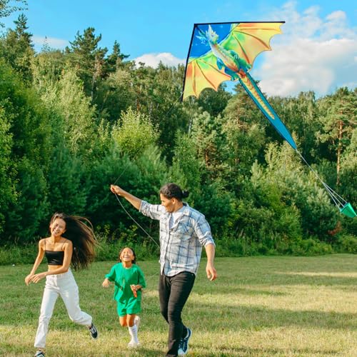 Xida Dragon S Kite for Kids 4-12 Easy Fly 55x61.8in Large Beach Kite