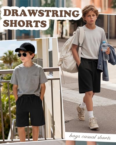 Boys Athletic Drawstring Shorts - Black, 11-12 Years