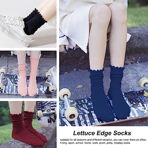 Cute Ruffle Crew Socks for Women - Navy Blue, One Size