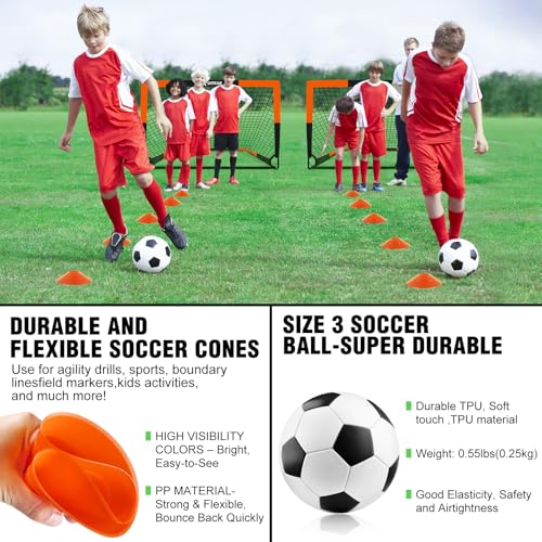 Kids Soccer Goals Set of 2 - 4' x 3' Pop Up Training Equipment - Orange & Black