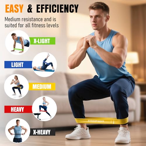 Resistance Bands Set - 5 Levels, 10-40LBS, Latex Workout Bands