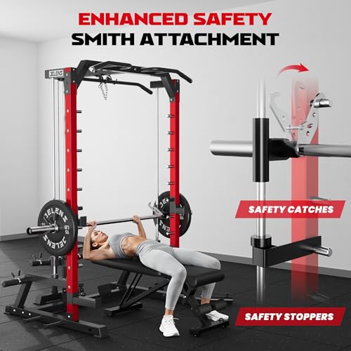 2000LBS Smith Machine Power Cage with LAT Pulldown - Red