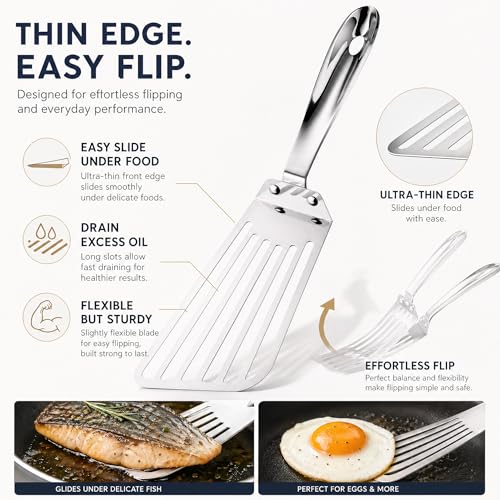 Stainless Steel Fish Spatula - Flexible Egg Turner, 12.6 inch
