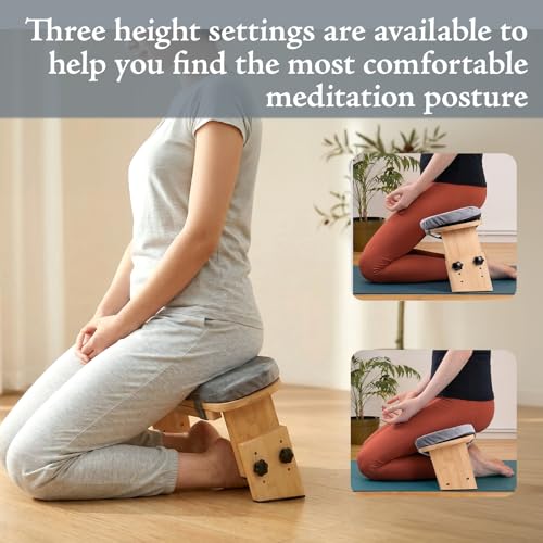 Adjustable Height Bamboo Meditation Bench with Velvet Cushion