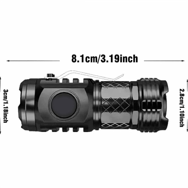 Three-Eyed Monster Mini Flash Super Power Flashlight, German Thumb Sized, Outdoor Small High Lumen Rechargeable Waterproof Pocket Flashlight (Silver+Black)