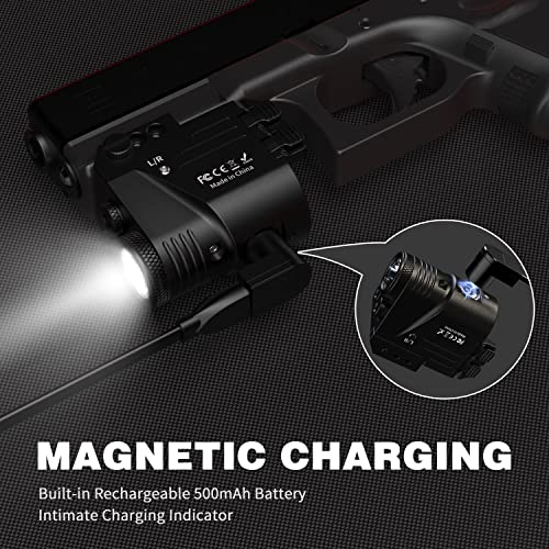500 Lumen Blue Green Laser Light for Pistol, Rechargeable Rail Mounted Flashlight Laser Combo for Picatinny Rail, Magnetic Charging