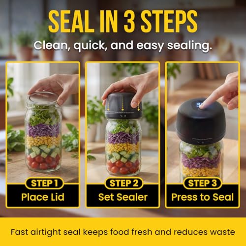 ARKIZEN Electric Mason Jar Vacuum Sealer Kit – One-Touch, Fits Regular & Wide Mouth Jars
