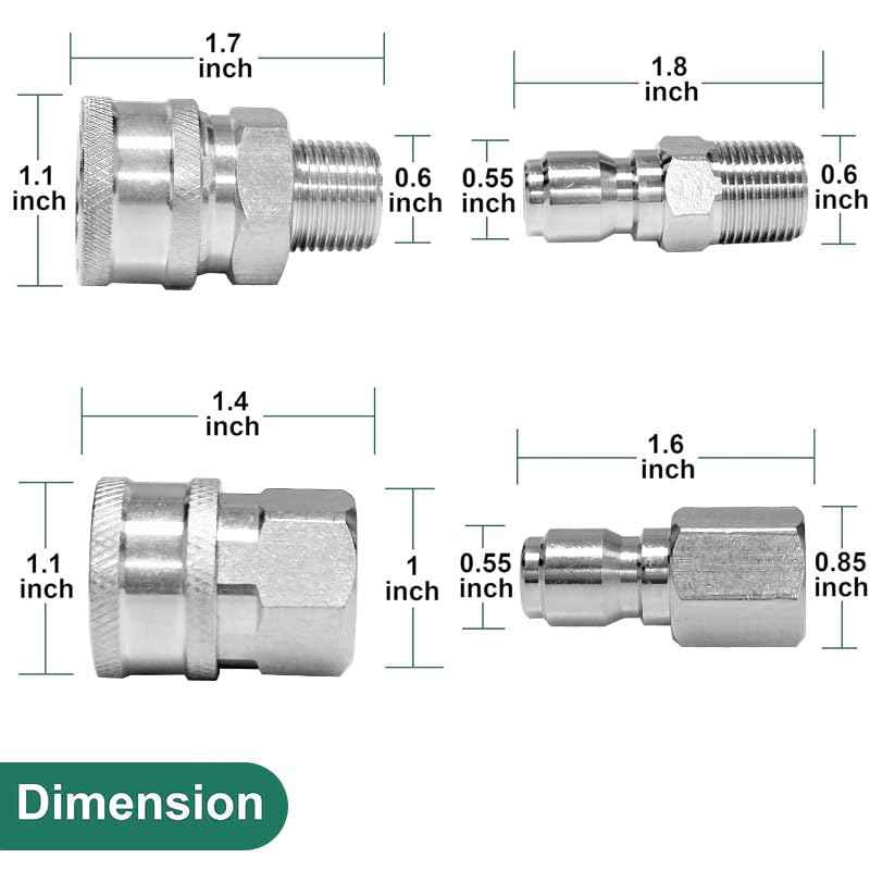 3/8 quick connect fittings，Pressure washer quick connect kit，Quick connect hose fittings，Female and Male Thread,8 Pieces