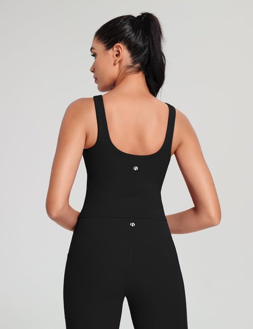 HeyNuts Zeal Bra - Women's Scoop Neck Longline Sports Bra | U-Back Yoga Crop Top, Padded A-D Cups