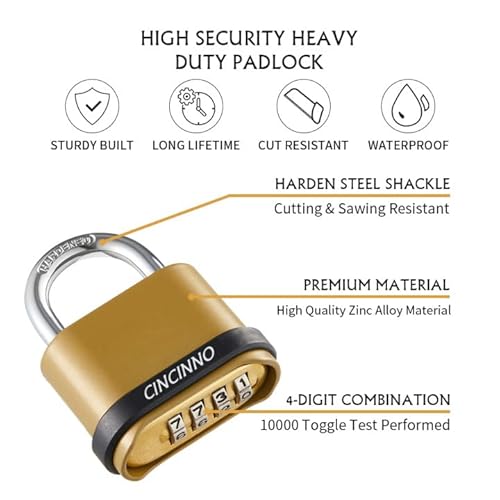 Heavy Duty Weatherproof Combination Lock, 4-Pack Outdoor Combo Lock,Resettable Combination Padlock for Gate,Shed,Storage Unit