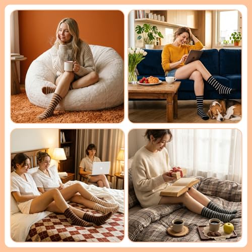 Retro Stripe Crew Socks for Women - 5 Pairs