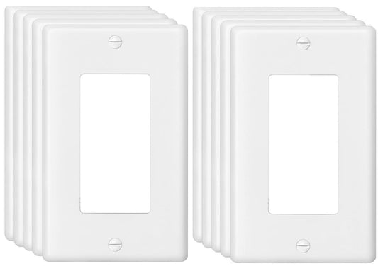 Decora Light Switch Outlet Wall Plate Cover 1-Gang Electrical Device Faceplates Unbreakable Thermoplastic Standard Size Glossy Finish White (10 Pack)