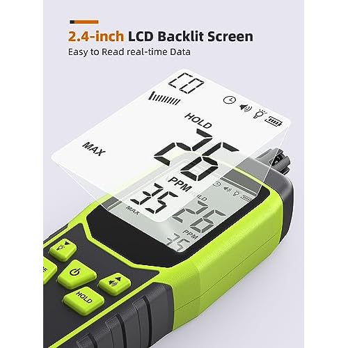 Carbon Monoxide Detectors, Portable CO Detector with Audible & Visual Alarm, 2.4-in Backlit Screen 0-1000PPM Travel CO Gas Meter for Home, Industrial and Outdoor (Includes Battery x3)