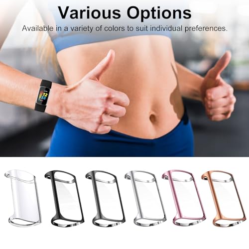 Kimiyaki 6 Pack Flexible TPU Screen Protector & Case Set for Fitbit Charge 6/5 with Colors - Clear, Rose Gold, Pink, Silver