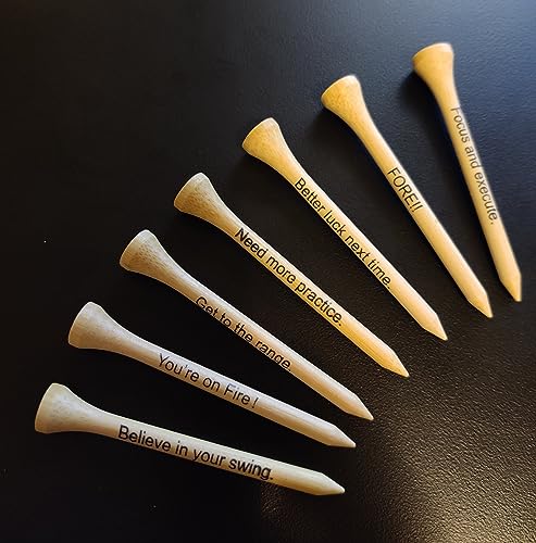 50 Bamboo Golf Tees with Fortune Messages - 2 3/4 Inch Tee Assortment