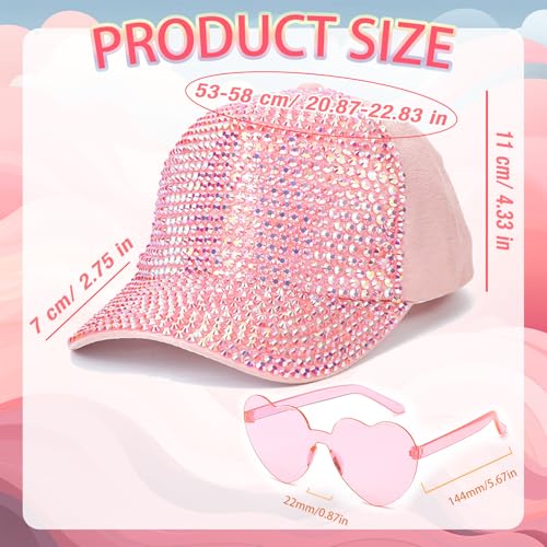 JIANGLAI Pink Bling Rhinestone Baseball Cap with Ponytail Hole - Adjustable Sun Hat for Women & Men