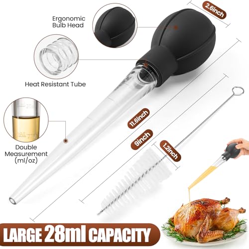 Turkey Baster with Cleaning Brush - Premium Baster Syringe Black