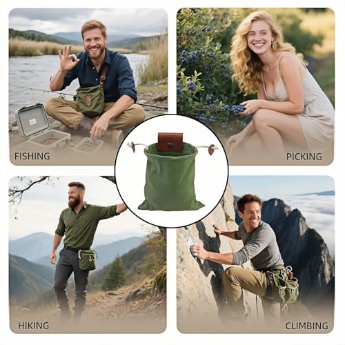 Foldable Waxed Canvas Foraging Bag - Hands-Free Waist Pack, 8.94x8.66"