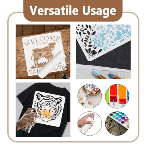 4 Styles Cartoon Highland Cow Stencil for Painting, 11.8"x11.8" Reusable Cute Animal Stencil Drawing Template, DIY Craft Paint Template for Wall Home Decor Wood Burning Card Farmhouse Fabric