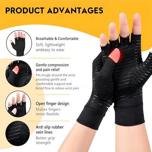 Copper Compression Gloves for Arthritis Relief - Medium